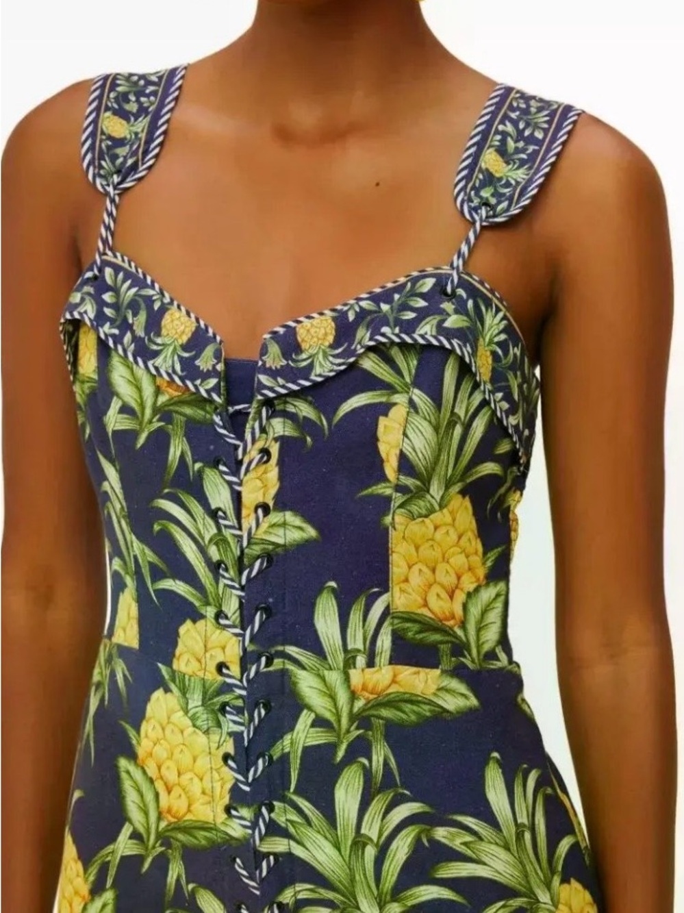 NWT! FARM Rio Pineapple Tie Laced Mini Dress ~ L - Picture 2 of 10